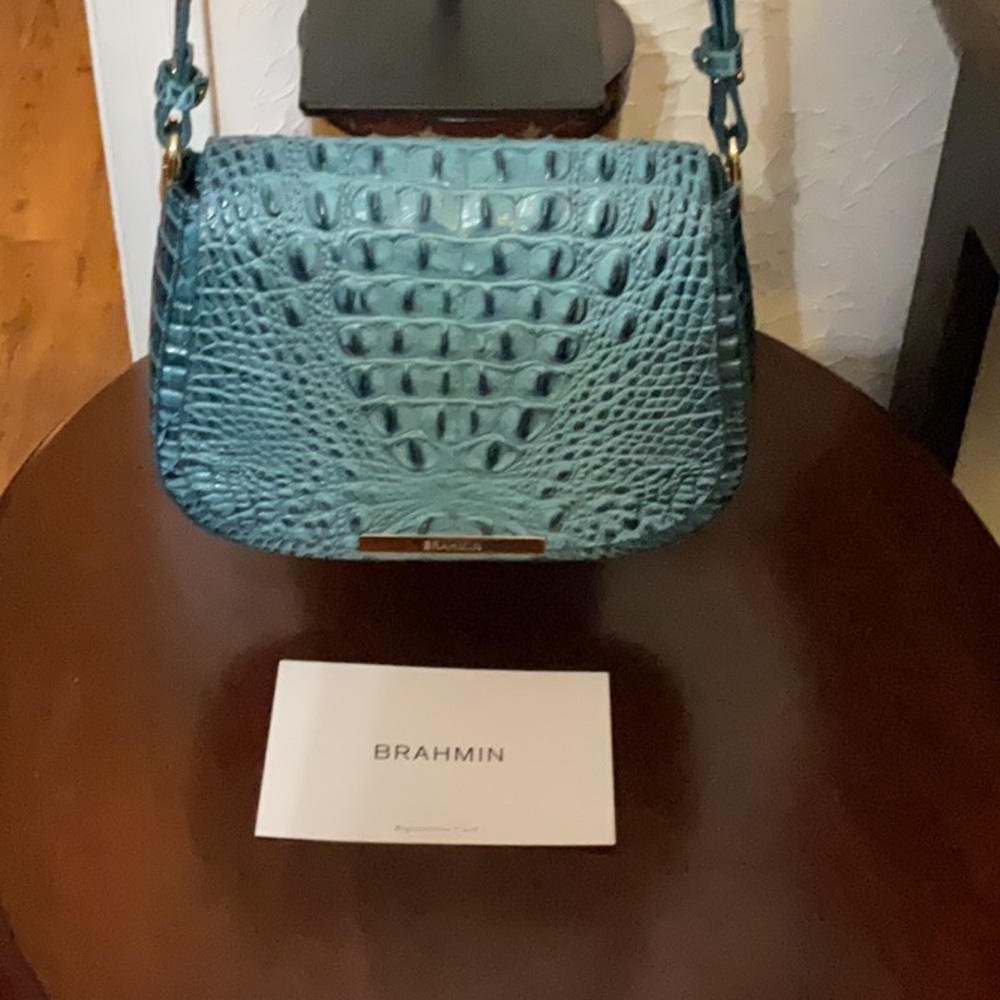 Brahmin Blue Croc-Embossed Crossbody Bag